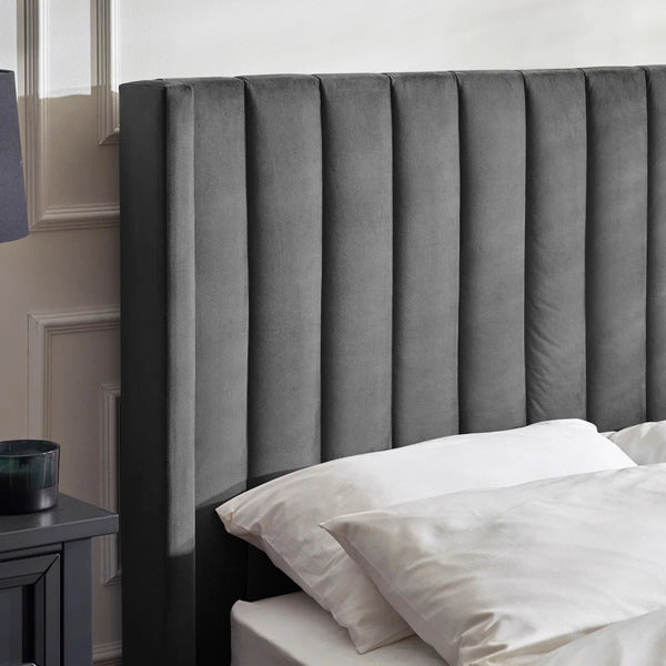 Julian Bowen Clara Dark Grey Side-Lift Ottoman TV Bed with Remote Control & Built-in Storage – Double - Sleek Furniture