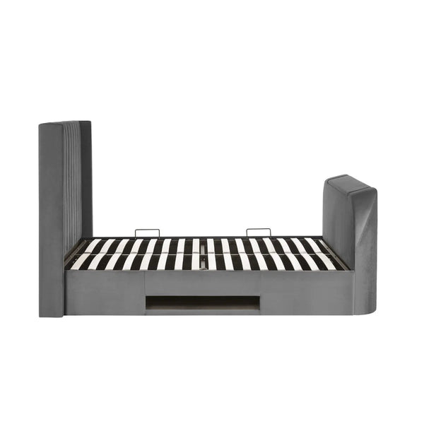 Julian Bowen Clara Dark Grey Side-Lift Ottoman TV Bed with Remote Control & Built-in Storage – Double - Sleek Furniture