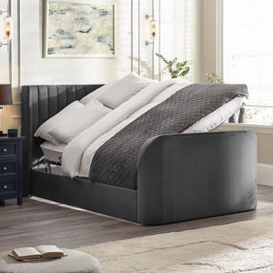 Julian Bowen Clara Dark Grey Side-Lift Ottoman TV Bed with Remote Control & Built-in Storage – Double - Sleek Furniture