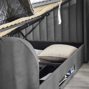 Julian Bowen Clara Dark Grey Side-Lift Ottoman TV Bed with Remote Control & Built-in Storage – Double - Sleek Furniture