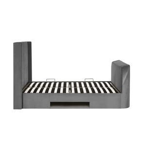 Julian Bowen Clara Side Lift Ottoman TV Bed with Remote Control – Dark Grey Fabric Frame, Hidden TV Lift, Side Storage Drawer – Double - Sleek Furniture