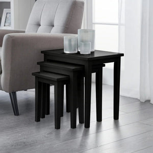Julian Bowen Cleo Black Solid Malaysian Hardwood Nest of 3 Tables - Sleek Furniture