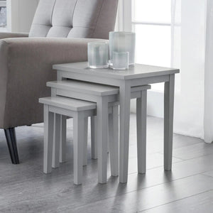 Julian Bowen Cleo Grey Nest of 3 Tables – Solid Malaysian Hardwood Space-Saving Side & Coffee Table Set - Sleek Furniture