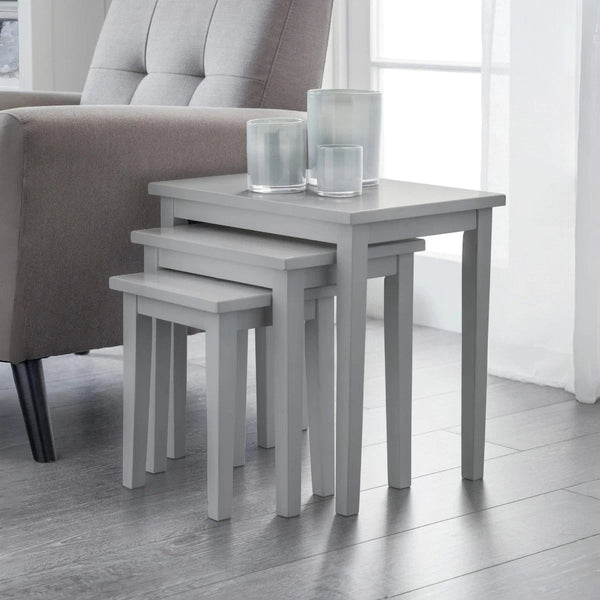 Julian Bowen Cleo Grey Nest of 3 Tables – Solid Malaysian Hardwood Space-Saving Side & Coffee Table Set - Sleek Furniture