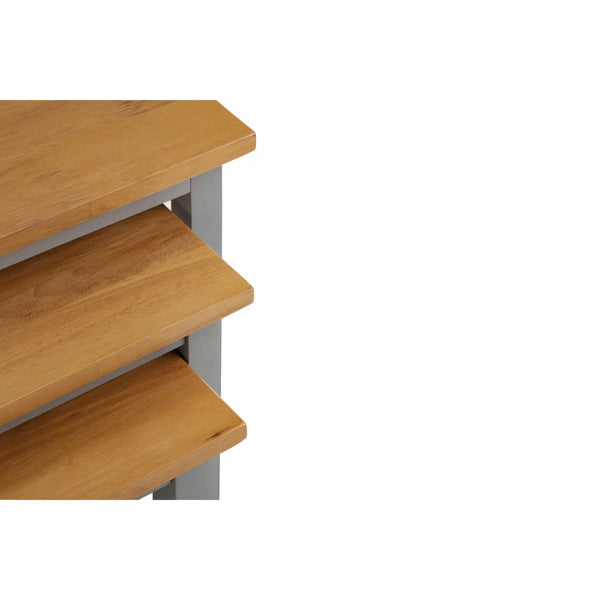 Julian Bowen Cleo Grey & Oak Nest of 3 Tables – Solid Malaysian Hardwood Living Room Side Tables - Sleek Furniture