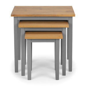 Julian Bowen Cleo Grey & Oak Nest of 3 Tables – Solid Malaysian Hardwood Living Room Side Tables - Sleek Furniture