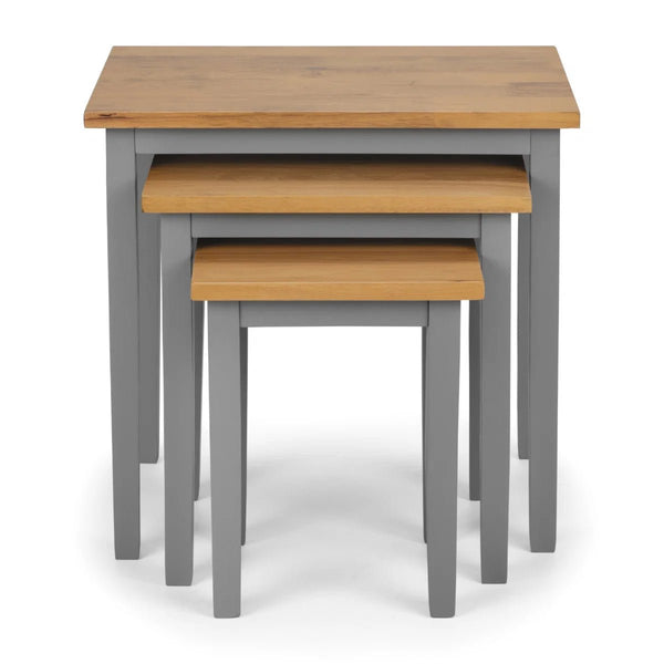 Julian Bowen Cleo Grey & Oak Nest of 3 Tables – Solid Malaysian Hardwood Living Room Side Tables - Sleek Furniture