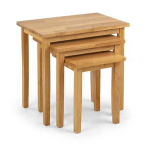 Julian Bowen Cleo Nest of 3 Tables – Solid Rubberwood with Light Oak Finish, Space-Saving Nesting Side Tables for Living Room - Sleek Furniture