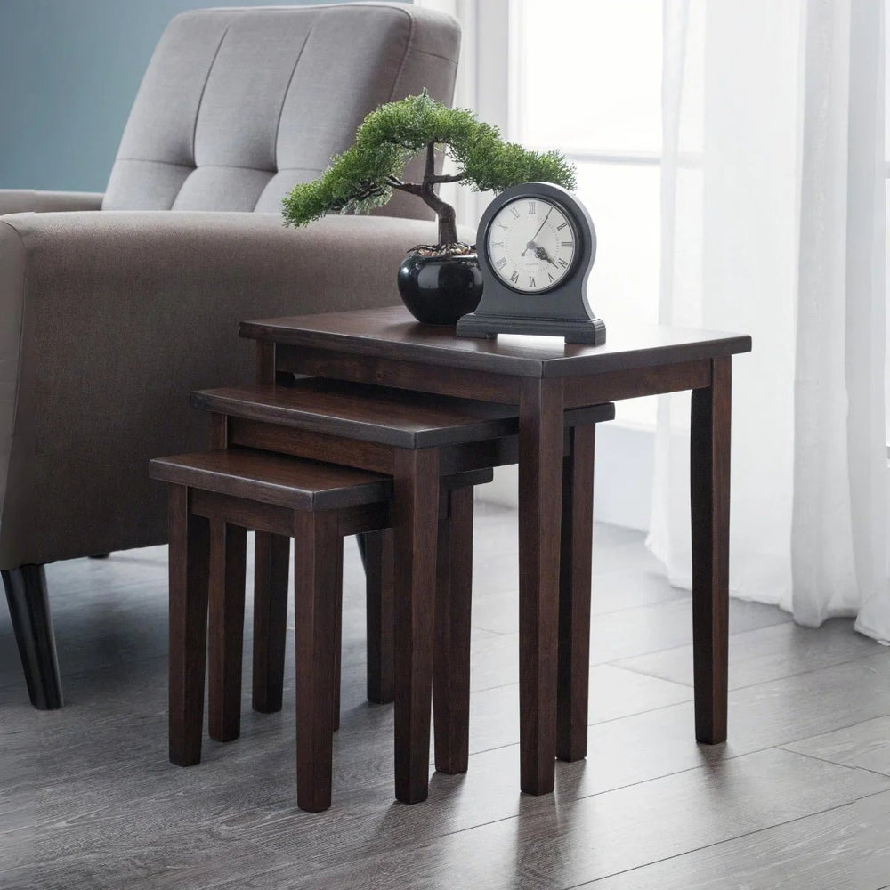 Julian Bowen Cleo Solid Rubberwood Nest of 3 Tables – Mahogany Finish Space Saving Side Tables - Sleek Furniture