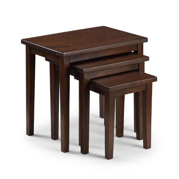Julian Bowen Cleo Solid Rubberwood Nest of 3 Tables – Mahogany Finish Space Saving Side Tables - Sleek Furniture