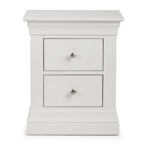 Julian Bowen Clermont 2 Drawer Bedside Table in Surf White – Solid Pine & MDF Nightstand with Brushed Steel Handles - Sleek Furniture