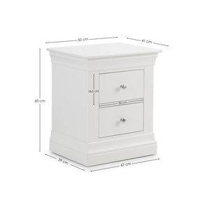 Julian Bowen Clermont 2 Drawer Bedside Table in Surf White – Solid Pine & MDF Nightstand with Brushed Steel Handles - Sleek Furniture