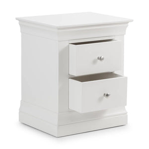 Julian Bowen Clermont 2 Drawer Bedside Table in Surf White – Solid Pine & MDF Nightstand with Brushed Steel Handles - Sleek Furniture