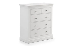 Julian Bowen Clermont 3+2 Drawer Chest in White Lacquer with Pine & MDF Construction - Sleek Furniture
