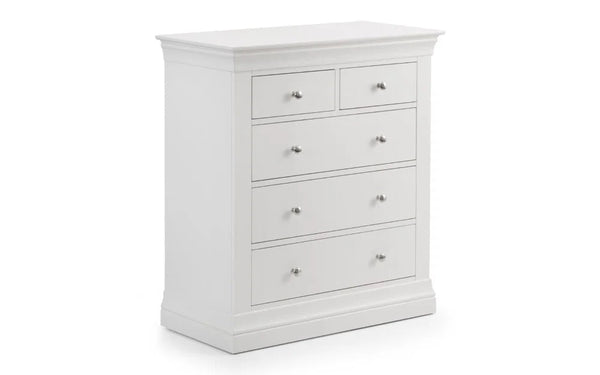 Julian Bowen Clermont 3+2 Drawer Chest in White Lacquer with Pine & MDF Construction - Sleek Furniture