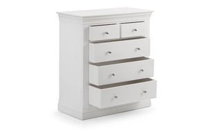 Julian Bowen Clermont 3+2 Drawer Chest in White Lacquer with Pine & MDF Construction - Sleek Furniture