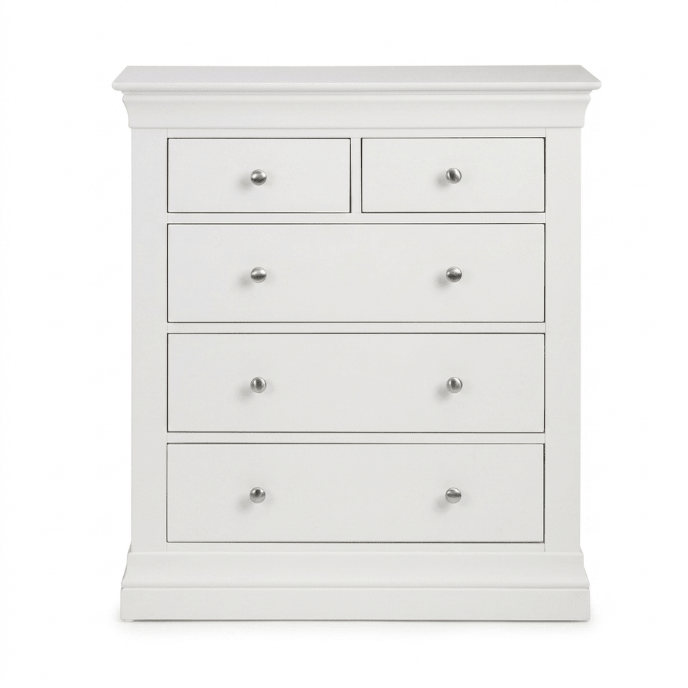 Julian Bowen Clermont 3+2 Drawer Chest in White Lacquer with Pine & MDF Construction - Sleek Furniture