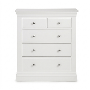 Julian Bowen Clermont 3+2 Drawer Chest in White Lacquer with Pine & MDF Construction - Sleek Furniture