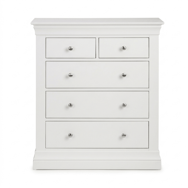 Julian Bowen Clermont 3+2 Drawer Chest in White Lacquer with Pine & MDF Construction - Sleek Furniture