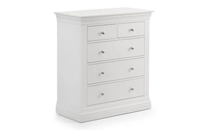 Julian Bowen Clermont 3+2 Drawer Chest in White Lacquer with Pine & MDF Construction - Sleek Furniture