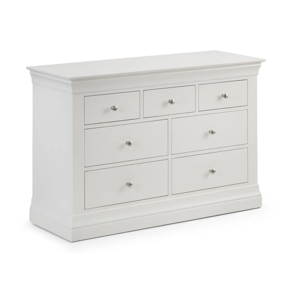 Julian Bowen Clermont 4+3 Drawer Chest in White Lacquer – French Style Wooden Bedroom Storage Cabinet - Sleek Furniture