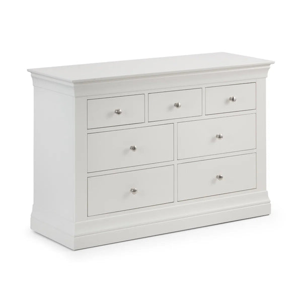 Julian Bowen Clermont 4+3 Drawer Chest in White Lacquer – French Style Wooden Bedroom Storage Cabinet - Sleek Furniture