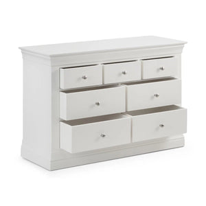 Julian Bowen Clermont 4+3 Drawer Chest in White Lacquer – French Style Wooden Bedroom Storage Cabinet - Sleek Furniture