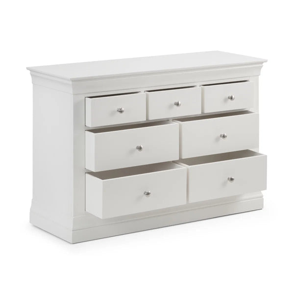Julian Bowen Clermont 4+3 Drawer Chest in White Lacquer – French Style Wooden Bedroom Storage Cabinet - Sleek Furniture