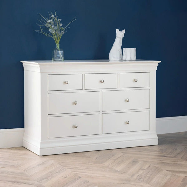 Julian Bowen Clermont 4+3 Drawer Chest in White Lacquer – French Style Wooden Bedroom Storage Cabinet - Sleek Furniture