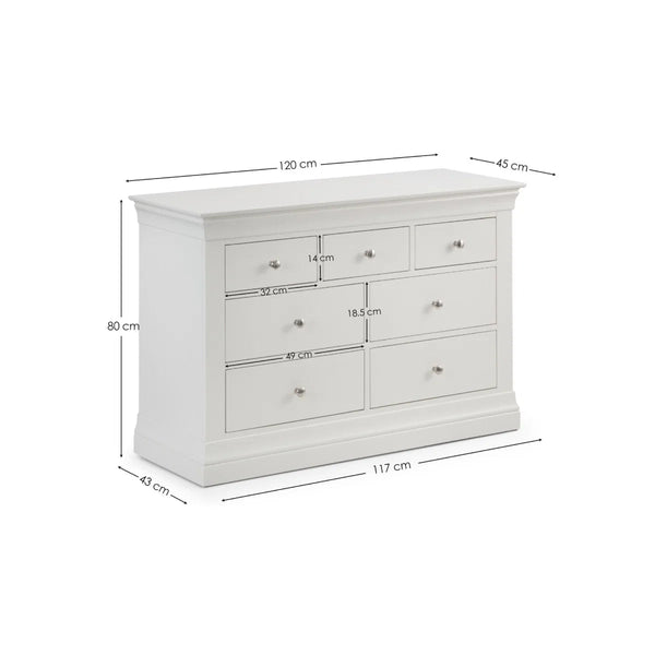 Julian Bowen Clermont 4+3 Drawer Chest in White Lacquer – French Style Wooden Bedroom Storage Cabinet - Sleek Furniture
