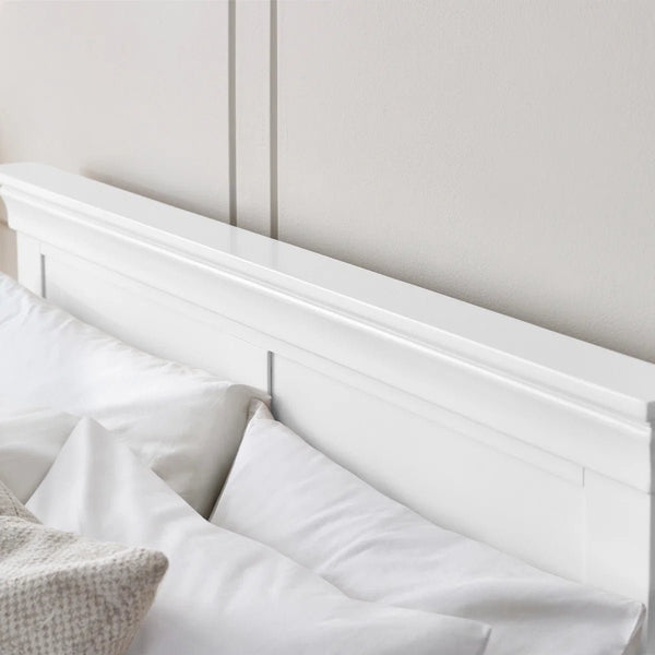 Julian Bowen Clermont Bed Frame in Surf White – Solid Pine & MDF French Style Bed with Pine Slats - Sleek Furniture