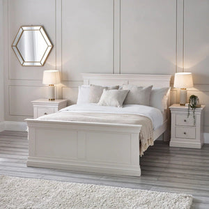 Julian Bowen Clermont Bed Frame in Surf White – Solid Pine & MDF French Style Bed with Pine Slats - Sleek Furniture