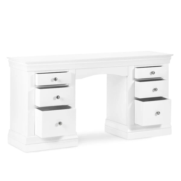 Julian Bowen Clermont Surf White Dressing Table with 6 Storage Drawers – French Inspired Wooden Vanity Table - Sleek Furniture