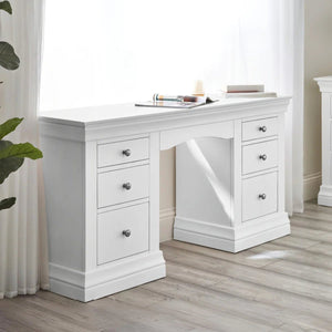 Julian Bowen Clermont Surf White Dressing Table with 6 Storage Drawers – French Inspired Wooden Vanity Table - Sleek Furniture