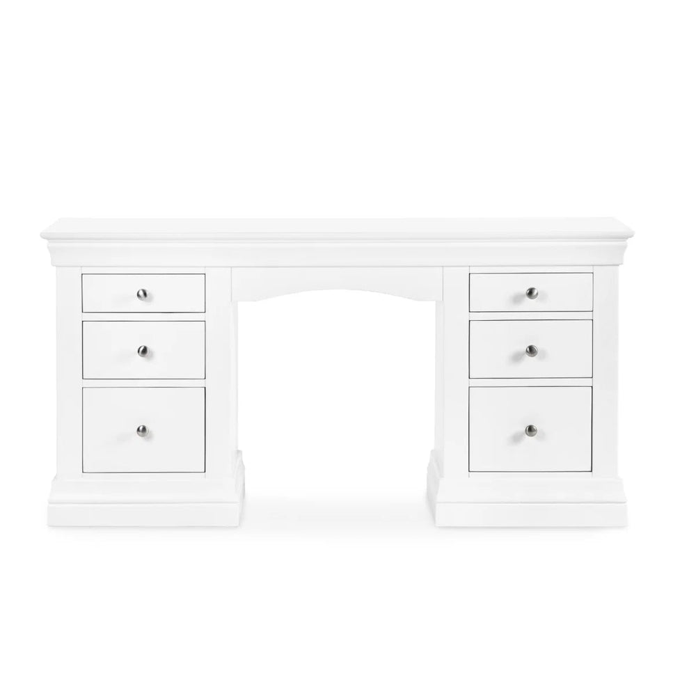 Julian Bowen Clermont Surf White Dressing Table with 6 Storage Drawers – French Inspired Wooden Vanity Table - Sleek Furniture