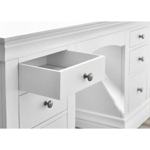 Julian Bowen Clermont Surf White Dressing Table with 6 Storage Drawers – French Inspired Wooden Vanity Table - Sleek Furniture