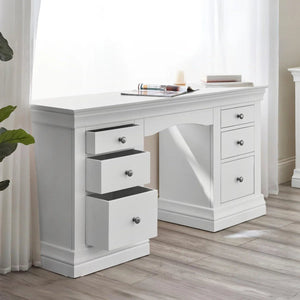 Julian Bowen Clermont Surf White Dressing Table with 6 Storage Drawers – French Inspired Wooden Vanity Table - Sleek Furniture