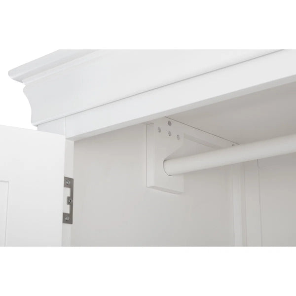 Julian Bowen Clermont White 2 Door 1 Drawer Wooden Wardrobe with Hanging Rail and Full-Width Storage Drawer - Sleek Furniture