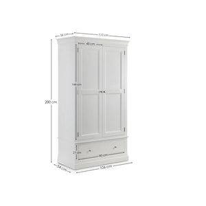 Julian Bowen Clermont White 2 Door 1 Drawer Wooden Wardrobe with Hanging Rail and Full-Width Storage Drawer - Sleek Furniture