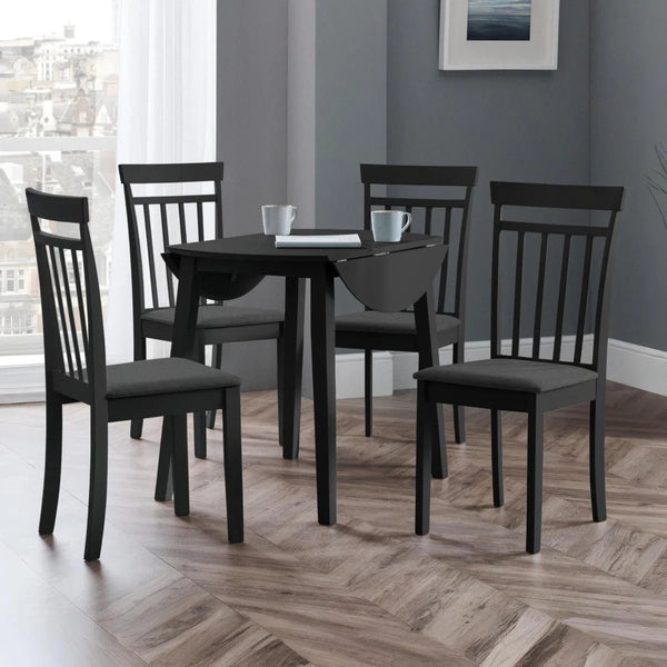 Julian Bowen Coast Black Double Drop Leaf Round Dining Table – Space Saving Folding Kitchen & Dining Table, 90cm - Sleek Furniture