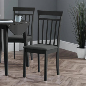 Julian Bowen Coast Set of 2 Black Wooden Dining Chairs with Padded Seats & High Back - Sleek Furniture