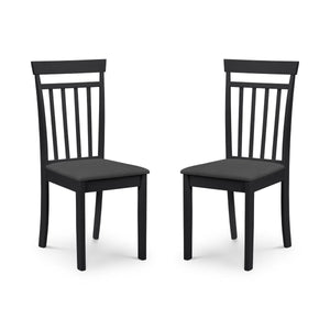Julian Bowen Coast Set of 2 Black Wooden Dining Chairs with Padded Seats & High Back - Sleek Furniture