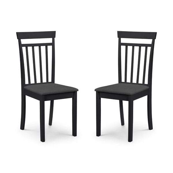 Julian Bowen Coast Set of 2 Black Wooden Dining Chairs with Padded Seats & High Back - Sleek Furniture