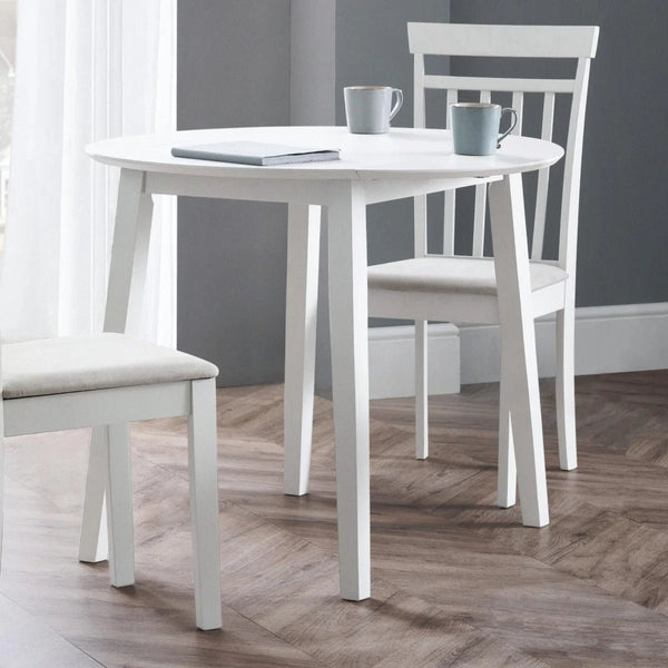 Julian Bowen Coast White Drop Leaf Round Dining Table – Space Saving Folding Wooden Table with White Lacquer Finish for Kitchens, Dining Rooms & Small Spaces - Sleek Furniture