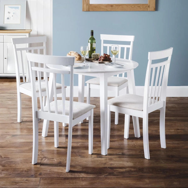 Julian Bowen Coast White Drop Leaf Round Dining Table – Space Saving Folding Wooden Table with White Lacquer Finish for Kitchens, Dining Rooms & Small Spaces - Sleek Furniture