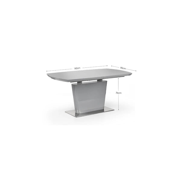 Julian Bowen Como Grey High Gloss Extending Dining Table with Chrome Pedestal Base (160-200cm) - Sleek Furniture