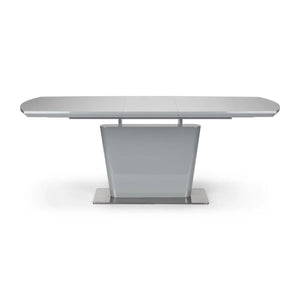 Julian Bowen Como Grey High Gloss Extending Dining Table with Chrome Pedestal Base (160-200cm) - Sleek Furniture