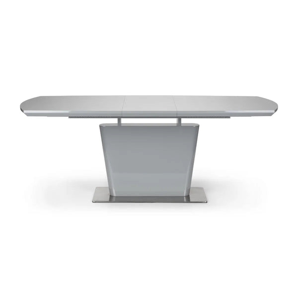 Julian Bowen Como Grey High Gloss Extending Dining Table with Chrome Pedestal Base (160-200cm) - Sleek Furniture