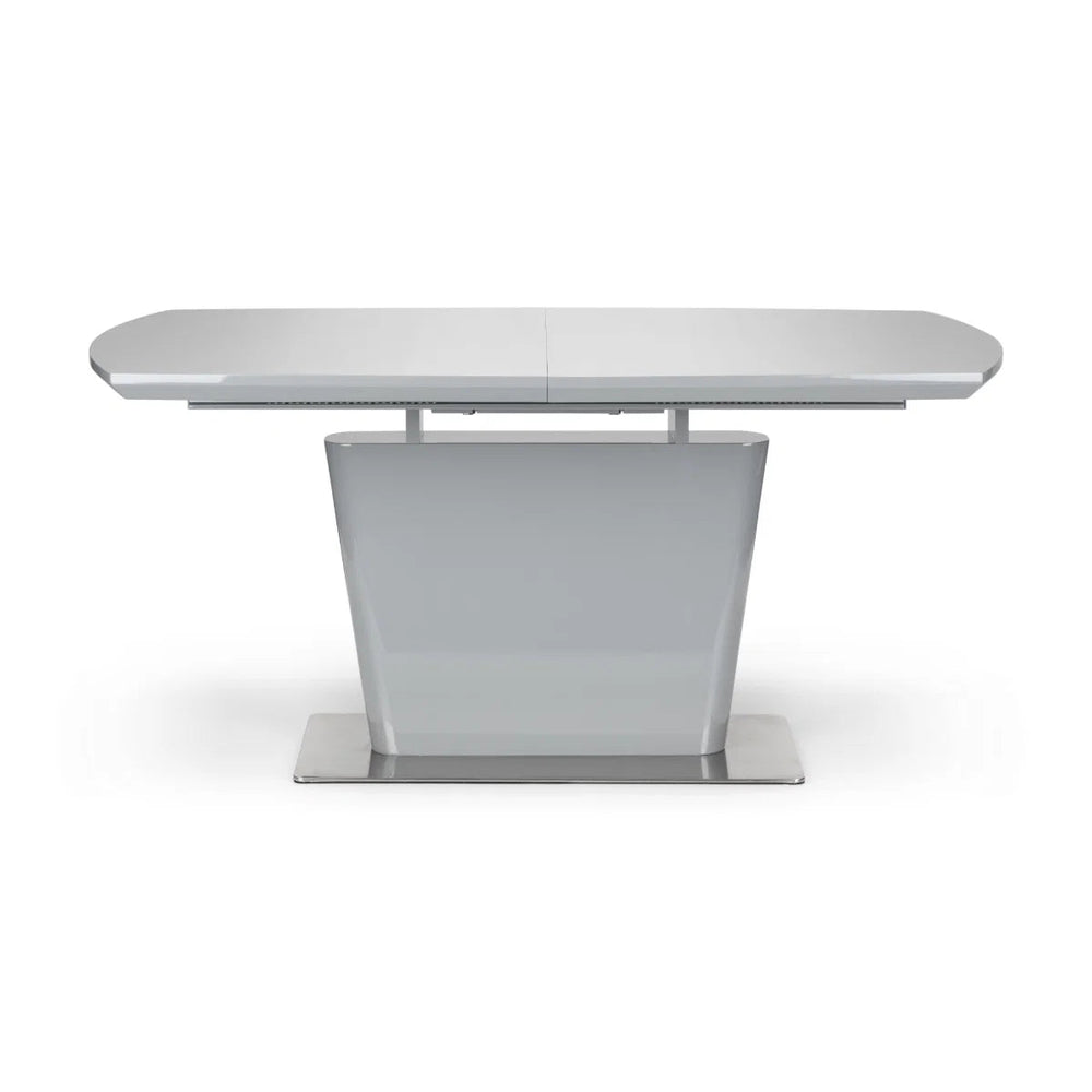Julian Bowen Como Grey High Gloss Extending Dining Table with Chrome Pedestal Base (160-200cm) - Sleek Furniture