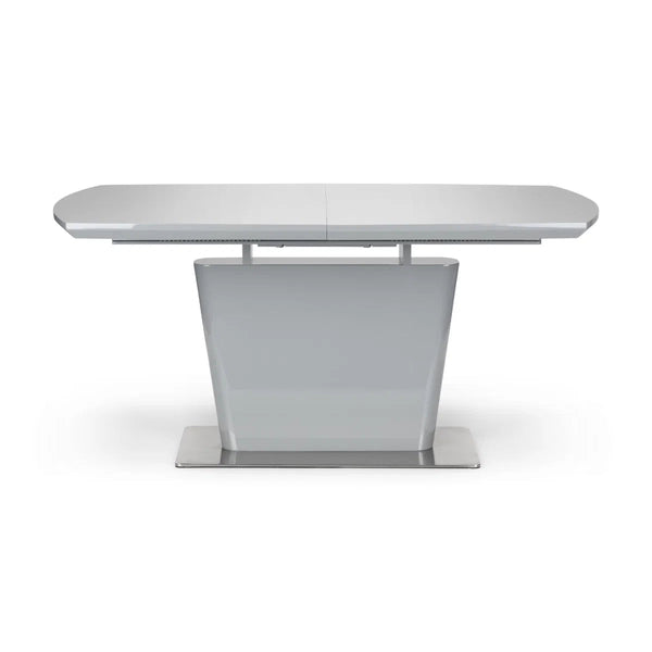 Julian Bowen Como Grey High Gloss Extending Dining Table with Chrome Pedestal Base (160-200cm) - Sleek Furniture